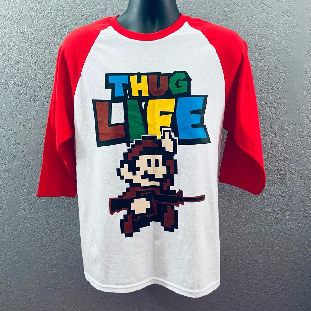 Super Mario Brothers THUG LIFE Baseball T-shirt 3/4 Sleeve - NEW, no tags